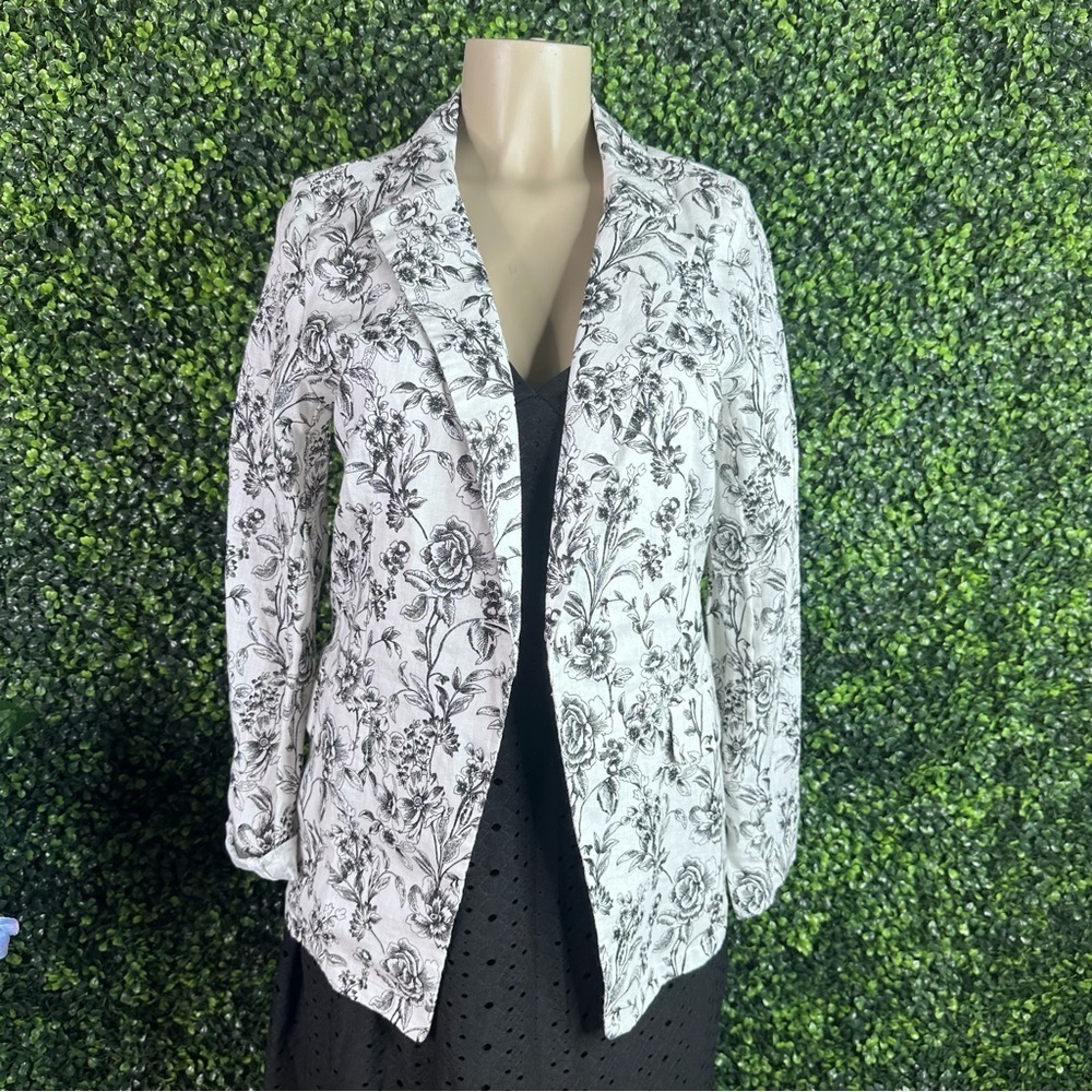 Joie 100% linen black and white flroal blazer nwt